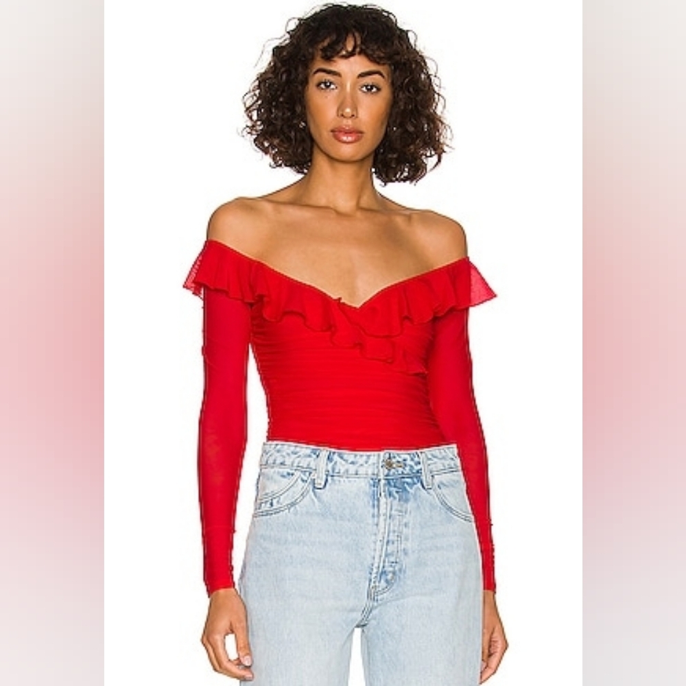 MAJORELLE Bandit Scarlet Off-Shoulder Bodysuit NWT